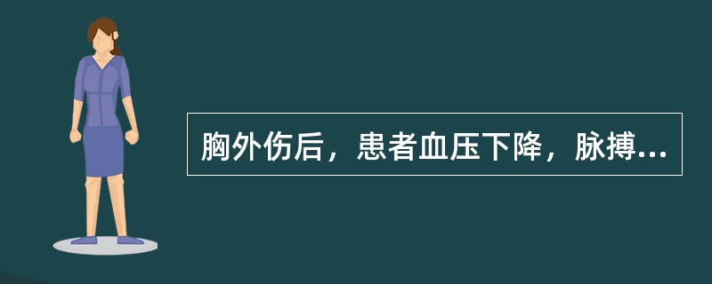 胸外伤后，患者血压下降，脉搏细速，X线示胸膜腔大片状阴影，提示（）