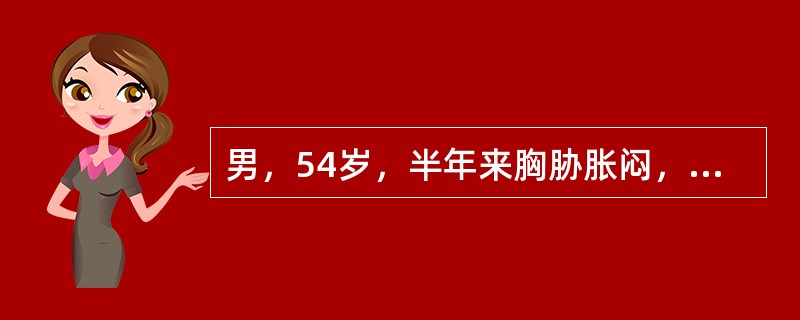 男，54岁，半年来胸胁胀闷，走窜疼痛，易怒，胁下痞块，刺痛拒按，舌紫暗，脉涩，属