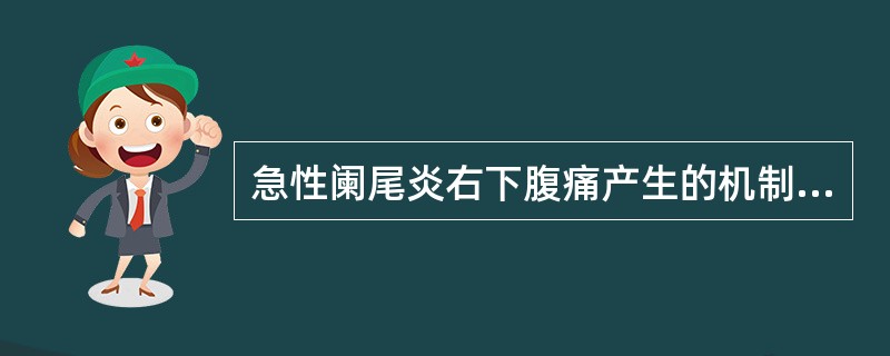 急性阑尾炎右下腹痛产生的机制是由于（）.