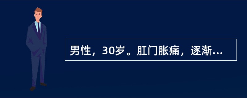 男性，30岁。肛门胀痛，逐渐加重，伴畏寒发热3天。查体：左侧肛周皮肤稍红，指诊发