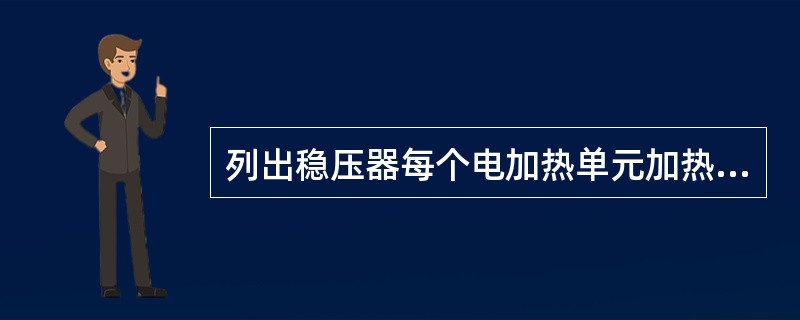 列出稳压器每个电加热单元加热器组件数、每个组件的功率。