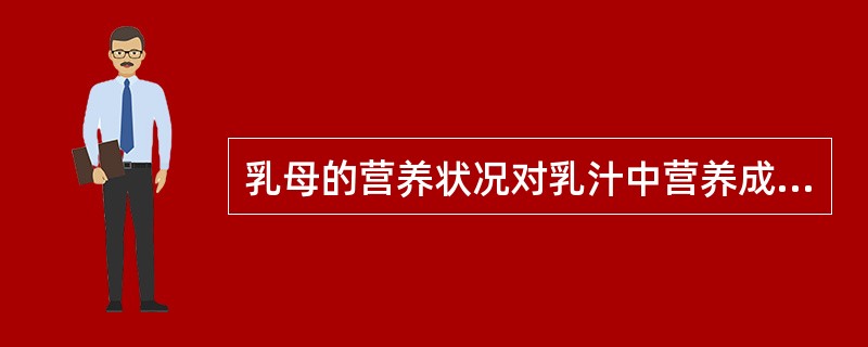 乳母的营养状况对乳汁中营养成分有一定的影响，不包括（）