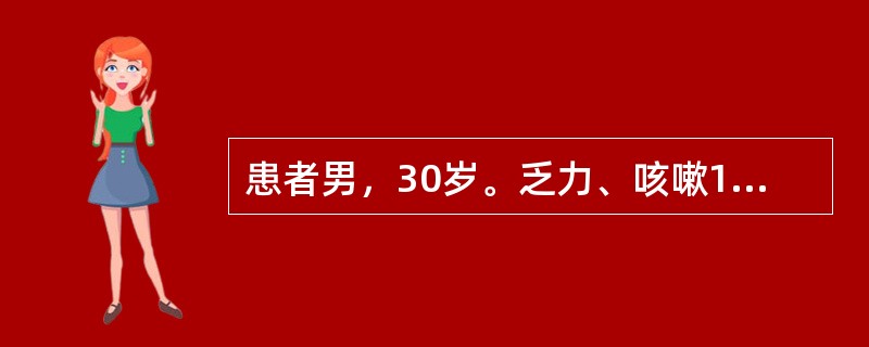 患者男，30岁。乏力、咳嗽1个月余，伴低热、盗汗、痰中带血1周。胸片示：右肺上叶