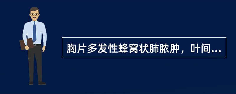 胸片多发性蜂窝状肺脓肿，叶间隙下坠（）