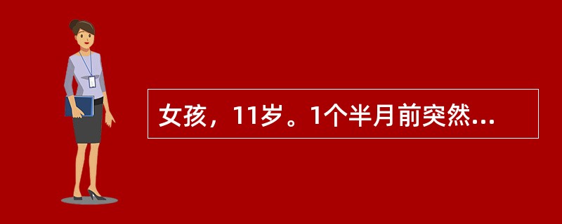 女孩，11岁。1个半月前突然发作1次，两眼上翻，四肢抽动，面色青紫，历时1min