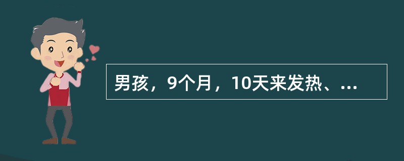 男孩，9个月，10天来发热、咳嗽伴腹泻、呕吐，每天10余次，近几日好转，2天前嗜