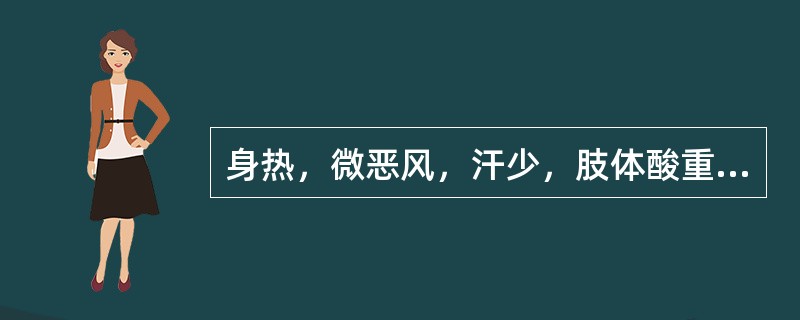 身热，微恶风，汗少，肢体酸重或疼痛，头昏重胀痛，咳嗽痰粘，鼻流浊涕，心烦口渴，或