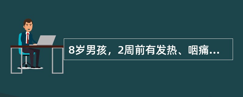 8岁男孩，2周前有发热、咽痛，近3天来水肿、尿少，血压16／11kPa（120／