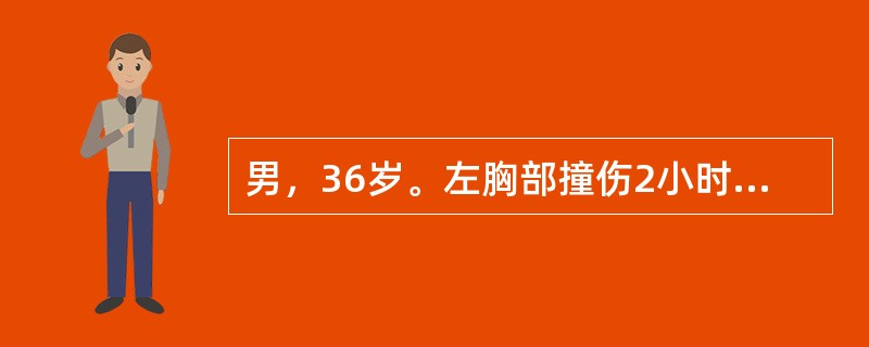 男，36岁。左胸部撞伤2小时。血压10．0／7．5kPa，心率112次／分。X线