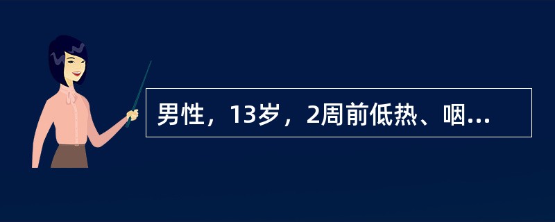 男性，13岁，2周前低热、咽痛，1周来眼睑及面部轻度水肿。2天前突然剧烈头痛、抽