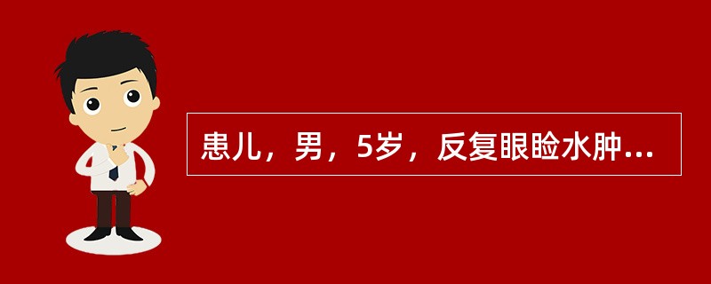 患儿，男，5岁，反复眼睑水肿2个月，尿常规：尿蛋白（++），红细胞满视野，血清中