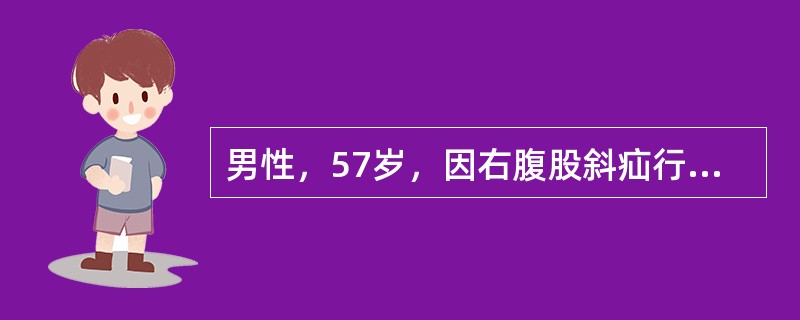 男性，57岁，因右腹股斜疝行手术治疗。手术中发现疝囊壁的一部分由盲肠构成，此时的