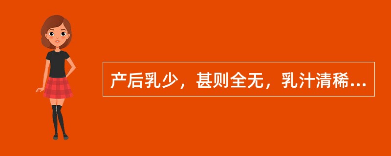 产后乳少，甚则全无，乳汁清稀，乳房柔软，证属（）