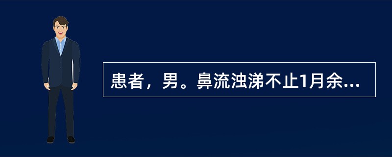 患者，男。鼻流浊涕不止1月余。伴鼻塞、头痛、嗅觉减退。此患者最可能的诊断为：（）