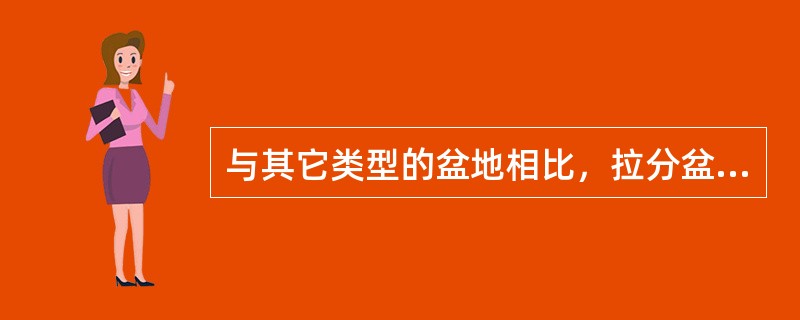 与其它类型的盆地相比，拉分盆地具有（）、（）、（）、（）的特点