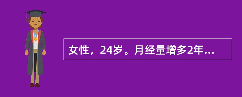 女性，24岁。月经量增多2年，牙龈出血，口腔血疱，皮肤淤点2周住院。检验：Hb9