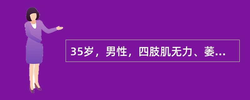 35岁，男性，四肢肌无力、萎缩，双上肢肌强直，跨阈步态，伴青语不清、吞咽困难，叩