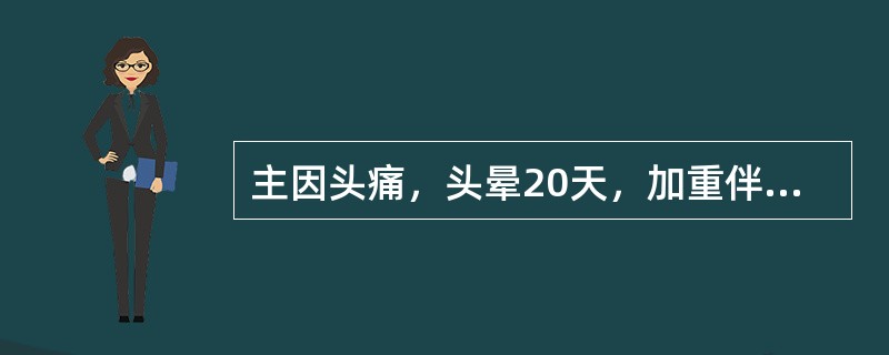 主因头痛，头晕20天，加重伴烦躁，呕吐，1天入院，查体，嗜睡，血压110/80m