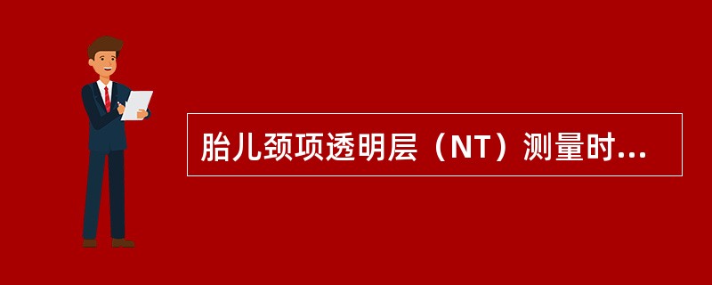 胎儿颈项透明层（NT）测量时须注意（）。