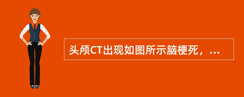 头颅CT出现如图所示脑梗死，该病灶最可能是下列哪条阻塞引起（）