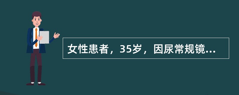 女性患者，35岁，因尿常规镜下血尿就诊，超声检查发现肾脏大小接近正常，肾皮质叫声