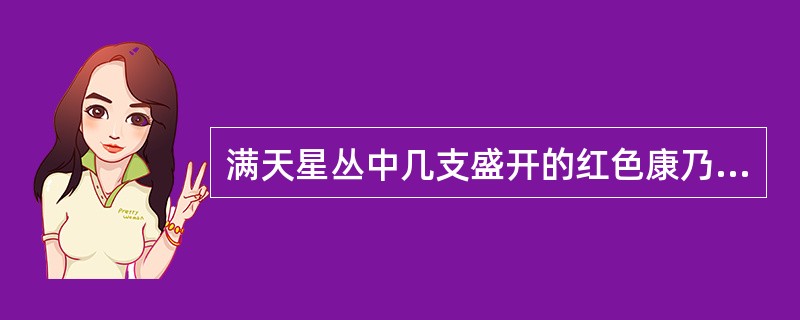 满天星丛中几支盛开的红色康乃馨特别醒目，似跃然而出，表现的色彩感觉对比是（）。