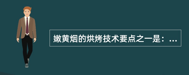 嫩黄烟的烘烤技术要点之一是：（）。