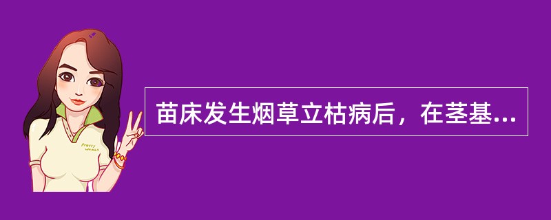 苗床发生烟草立枯病后，在茎基部表面形成褐色斑点，逐渐扩大成暗褐色椭圆形病斑，并逐