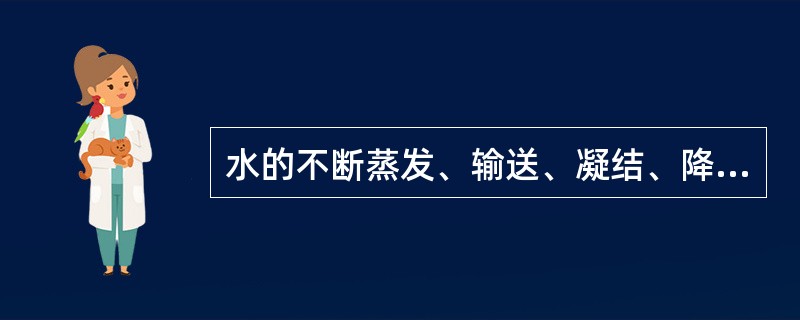 水的不断蒸发、输送、凝结、降落、产流、汇流的转化、迁移和交替的往复循环过程，称为