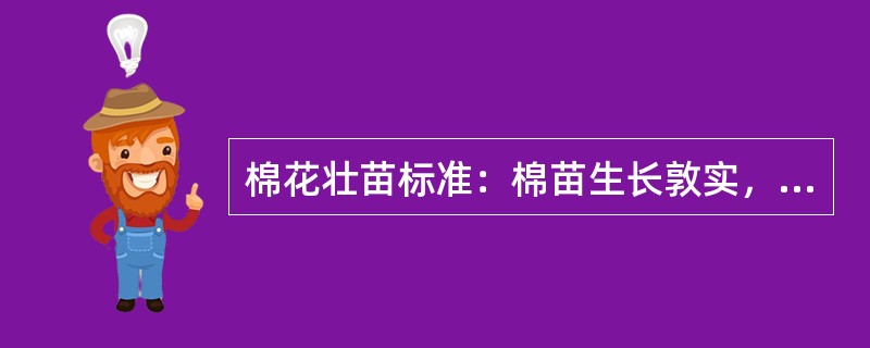棉花壮苗标准：棉苗生长敦实，苗高10厘米左右，2-3片真叶，子叶完好。