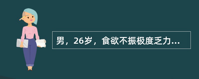 男，26岁，食欲不振极度乏力，黄疸进行性加深伴腹胀半个月，7岁曾发现HBsAg阳