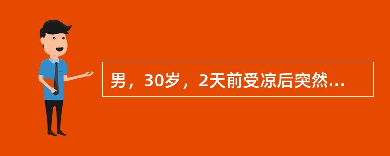 男，30岁，2天前受凉后突然寒战、高热、胸痛、咳铁锈色痰。拟诊考虑为（）。