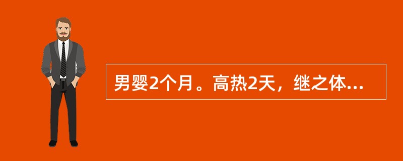 男婴2个月。高热2天，继之体温不升，反应差，拒奶，时有尖叫，间断抽搐，查体：面色