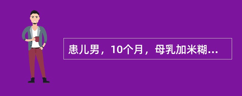 患儿男，10个月，母乳加米糊喂养，未添加其他辅食。近两个月来患儿面色苍白，食欲减