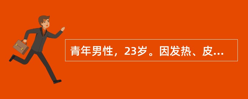 青年男性，23岁。因发热、皮肤出血点伴乏力7天就诊，血常规检查示：Hb100g/