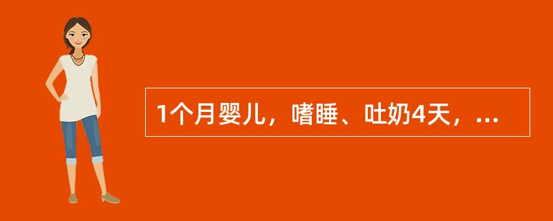 1个月婴儿，嗜睡、吐奶4天，查体：T36℃，面色发灰，双眼凝视，前囟紧张，心率1