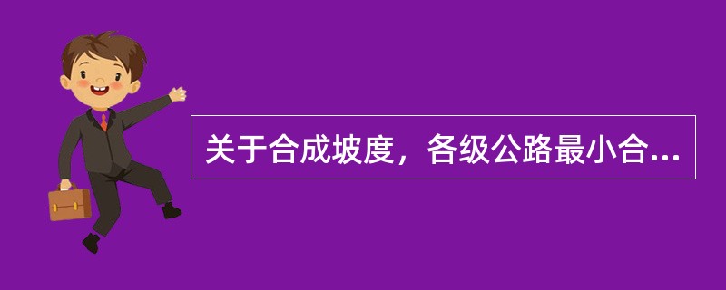 关于合成坡度，各级公路最小合成坡度不宜小于（）；当合成坡度小于（），则应采取排水