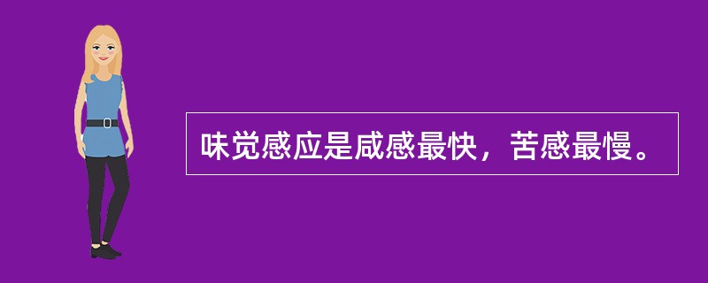 味觉感应是咸感最快，苦感最慢。