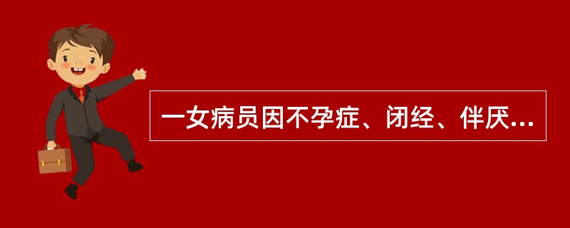 一女病员因不孕症、闭经、伴厌食、消瘦就诊。妇科做了各种常规检查后，决定行腹腔镜检