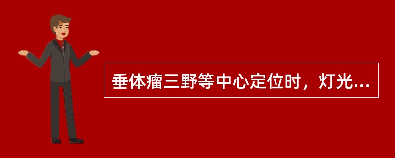 垂体瘤三野等中心定位时，灯光野中心一般放在（）。