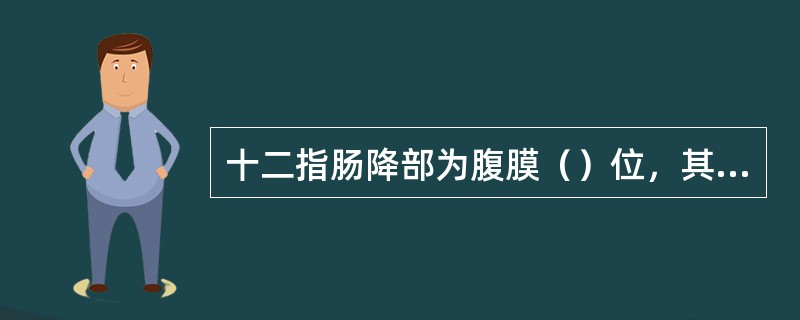 十二指肠降部为腹膜（）位，其后面与（）、（）及（）相邻。