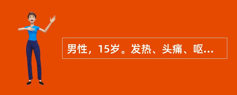 男性，15岁。发热、头痛、呕吐伴皮肤瘀点、瘀斑1周入院。体检：颈有阻力，多组浅表