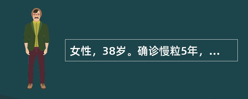 女性，38岁。确诊慢粒5年，发热、牙龈出血10天就诊，骨穿原始细胞0.90（90