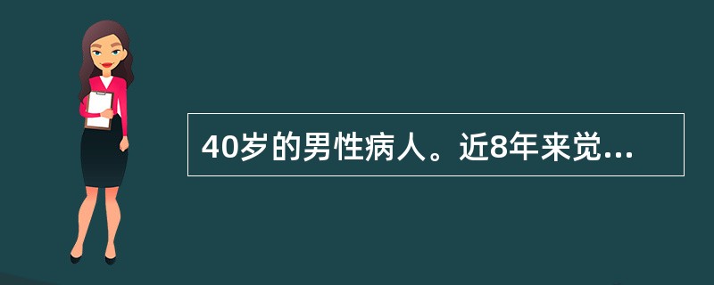 40岁的男性病人。近8年来觉得有人跟踪自己，有人在吃的饭里放了毒药而不敢吃饭，常