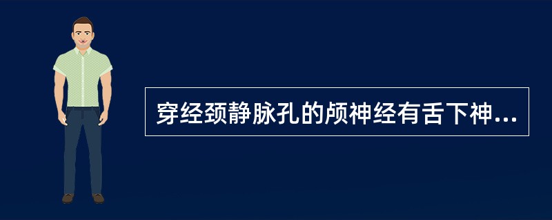 穿经颈静脉孔的颅神经有舌下神经、迷走神经、副神经。