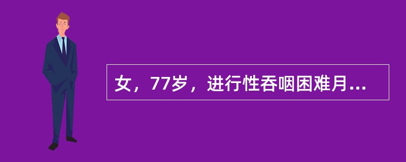 女，77岁，进行性吞咽困难月余，伴胸闷气短，腹胀。结合图像，最可能的诊断为（）