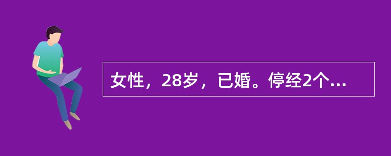 女性，28岁，已婚。停经2个多月，阴道不规则出血2周，GP，妇科检查：宫颈蓝，子