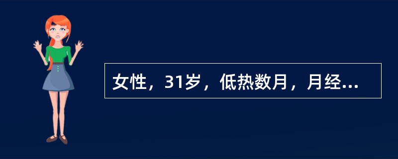 女性，31岁，低热数月，月经多3月，现5个月月经稀少，结婚3年未孕，查体子宫略小