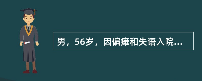 男，56岁，因偏瘫和失语入院，诊断为多发脑梗死。既往身体健康。病后第二天突然呕吐