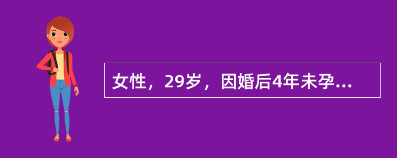 女性，29岁，因婚后4年未孕来诊。既往史：平素身体尚可，偶有午后低热；曾于7年前